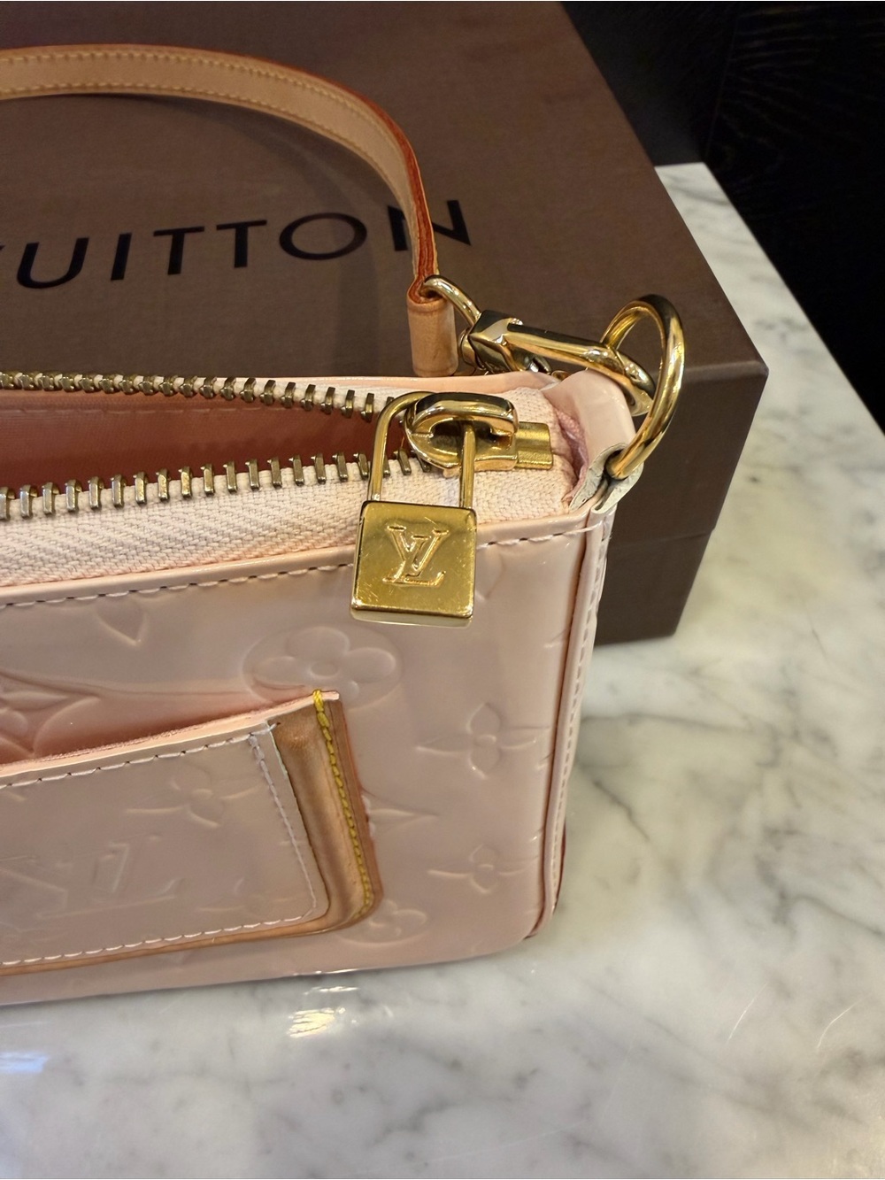 LOUIS VUITTON Marshmallow Monogram Vernis Mallory Square Bag - Picture 11 of 14